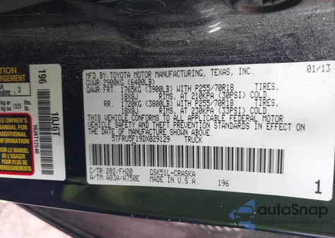 2013 Toyota Tundra Grade V6 from USA, damaged, VIN 5TFRU5F19DX029129